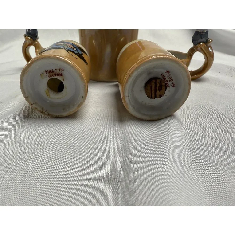 Lusterware Hand Painted Japan Vintage Condiment Set Salt‎ Pepper Sugar Spoon MCM